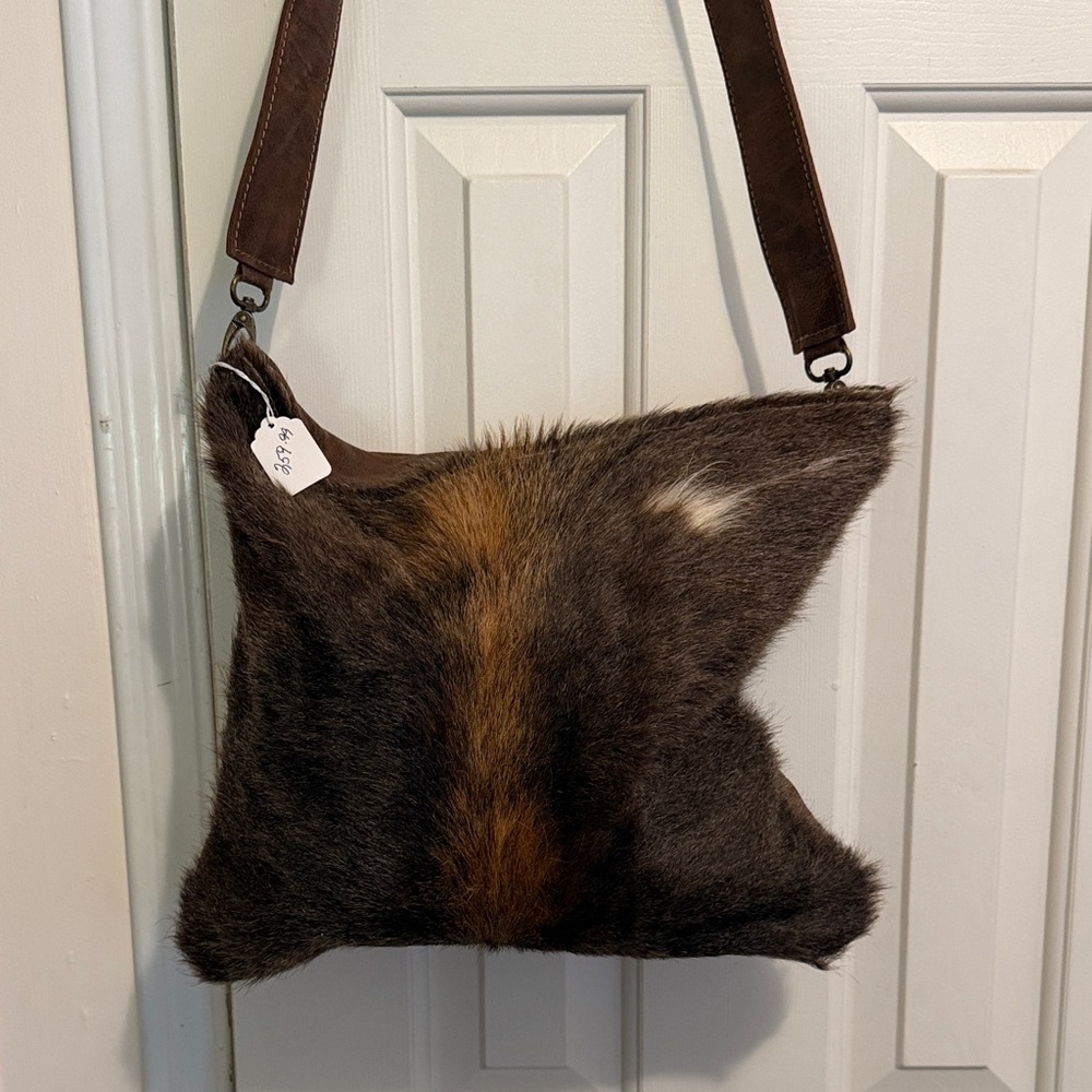 Brown and Tan Cow Fur and Leather Shoulder Bag